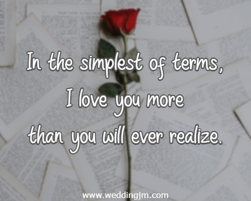 In the simplest of terms, I love you more than you will ever realize.