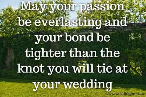 May your passion be everlasting and your bond be tighter than the knot you will tie at your wedding.