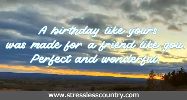 	A birthday like yours was made for a friend like you. Perfect and wonderful.