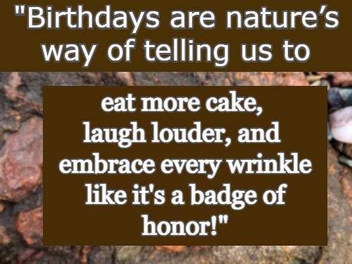 Birthdays are natures way of telling us to eat more cake, laugh louder, and embrace every wrinkle like it's a badge of honor!