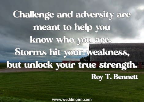 Challenge and adversity are meant to help you know who you are. Storms hit your weakness, but unlock your true strength.Roy T. Bennett