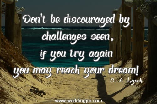 	Don't be discouraged by challenges seen, if you try again you may reach your dream! C. A. Lynch