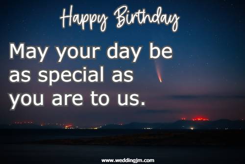Happy Birthday! May your day be as special as you are to us.