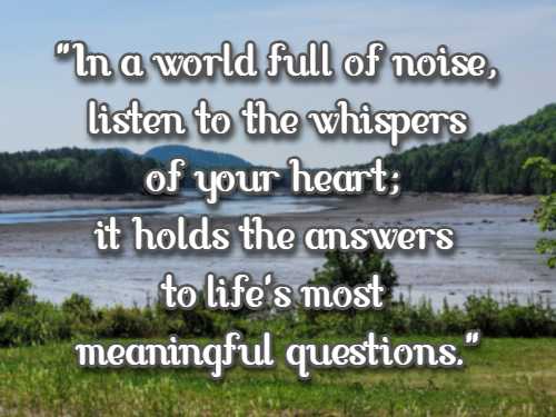 In a world full of noise, listen to the whispers of your heart; it holds the answers to life's most meaningful questions.