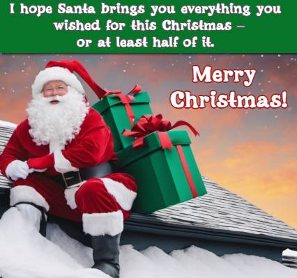 I hope Santa brings you everything you wished for this Christmas � or at least half of it. Merry Christmas!