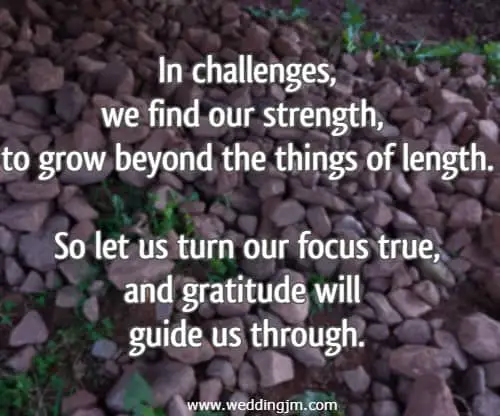 In challenges, we find our strength, to grow beyond the things of length. So let us turn our focus true, and gratitude will guide us through.