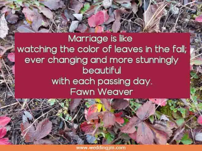 Marriage is like watching the color of leaves in the fall; ever changing and more stunningly beautiful with each passing day.