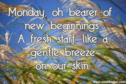 Monday, oh bearer of new beginnings, A fresh start, like a gentle breeze on our skin.