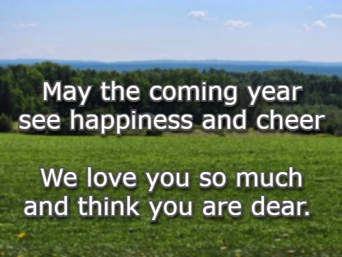 May the coming year see happiness and cheer We love you so much and think you are dear.
