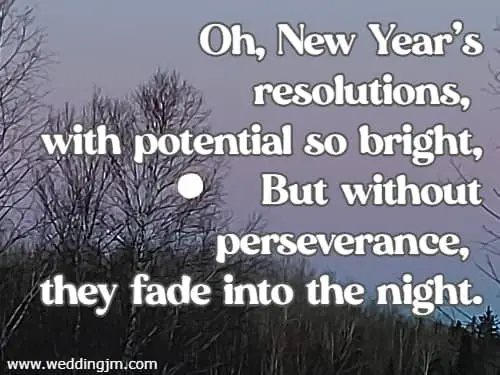 Oh, New Year's resolutions, with potential so bright, But without perseverance, they fade into the night.