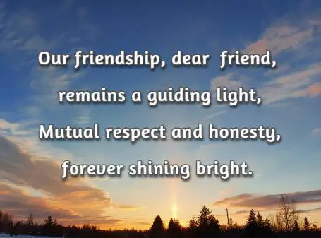 Our friendship, dear friend, remains a guiding light, Mutual respect and honesty, forever shining bright.