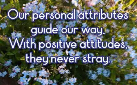Our personal attributes guide our way, with positive attitudes, they never stray.