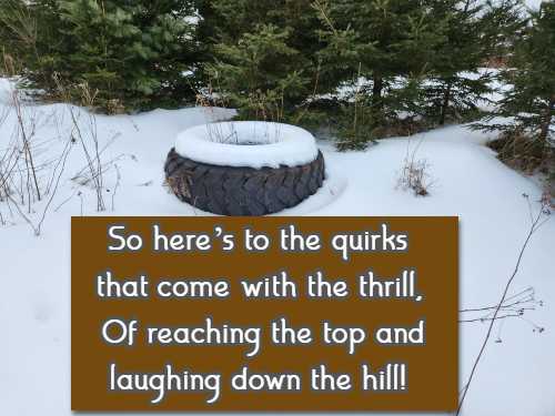 So heres to the quirks that come with the thrill, Of reaching the top and laughing down the hill!