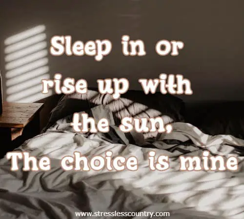 Sleep in or rise up with the sun, The choice is mine