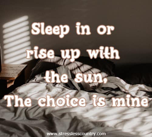 Sleep in or rise up with the sun, The choice is mine