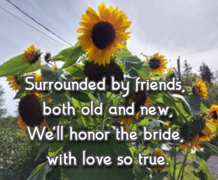 Surrounded by friends, both old and new, We'll honor the bride, with love so true.
