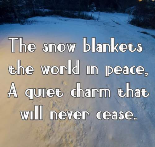 The snow blankets the world in peace, A quiet charm that will never cease.