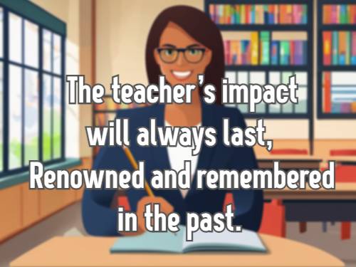 The teacher�s impact will always last, Renowned and remembered in the past.