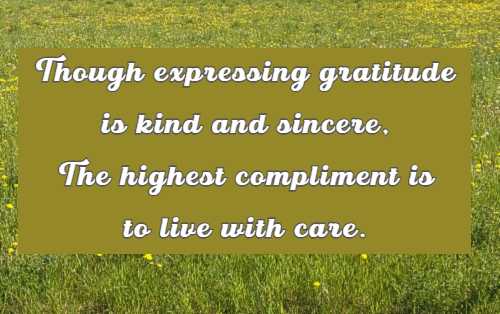 Though expressing gratitude is kind and sincere, The highest compliment is to live with care.
