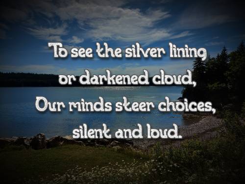 To see the silver lining or darkened cloud, Our minds steer choices, silent and loud.