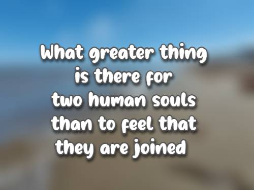 What greater thing is there for two human souls than to feel that they are joined 