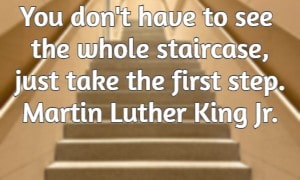 You don't have to see the whole staircase, just take the first step.  Martin Luther King Jr