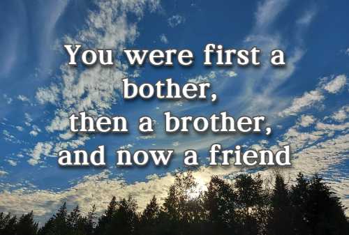 You were first a bother, then a brother, and now a friend.